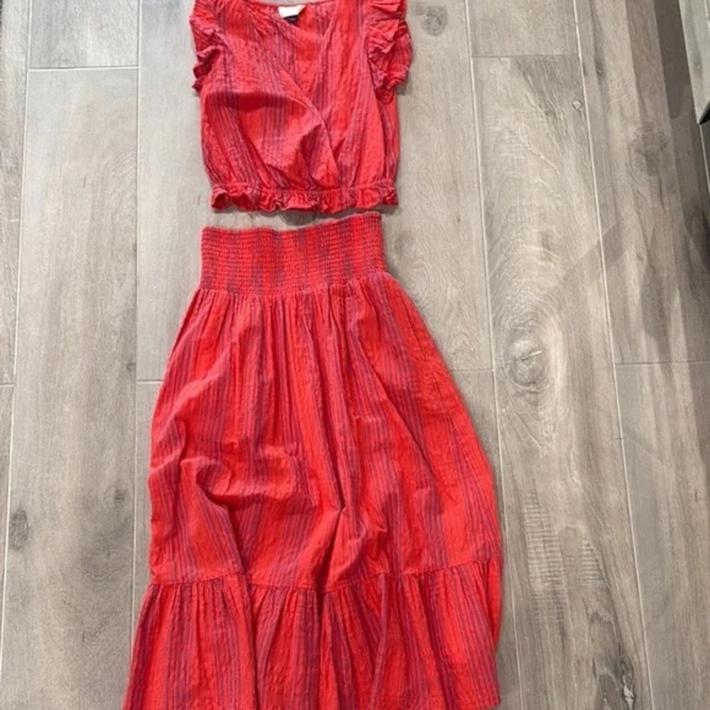Universal Thread Two-Piece Red and Blue stripe Top and Skirt Set 100% cotton